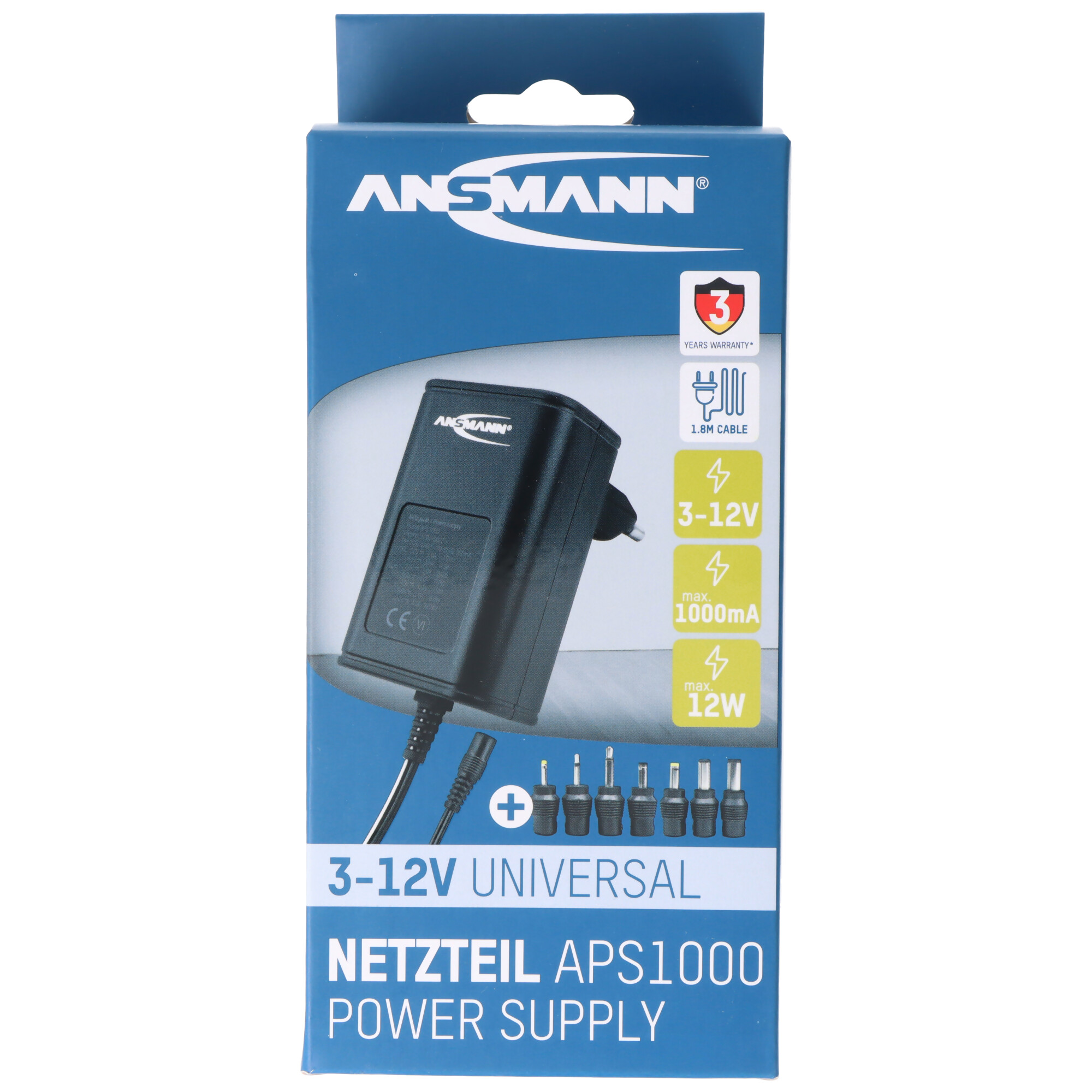 Ansmann APS1000 Universalnetzteil 1201-0023, 3-12 Volt Steckernetzteil inklusive 7 DC-Adapter