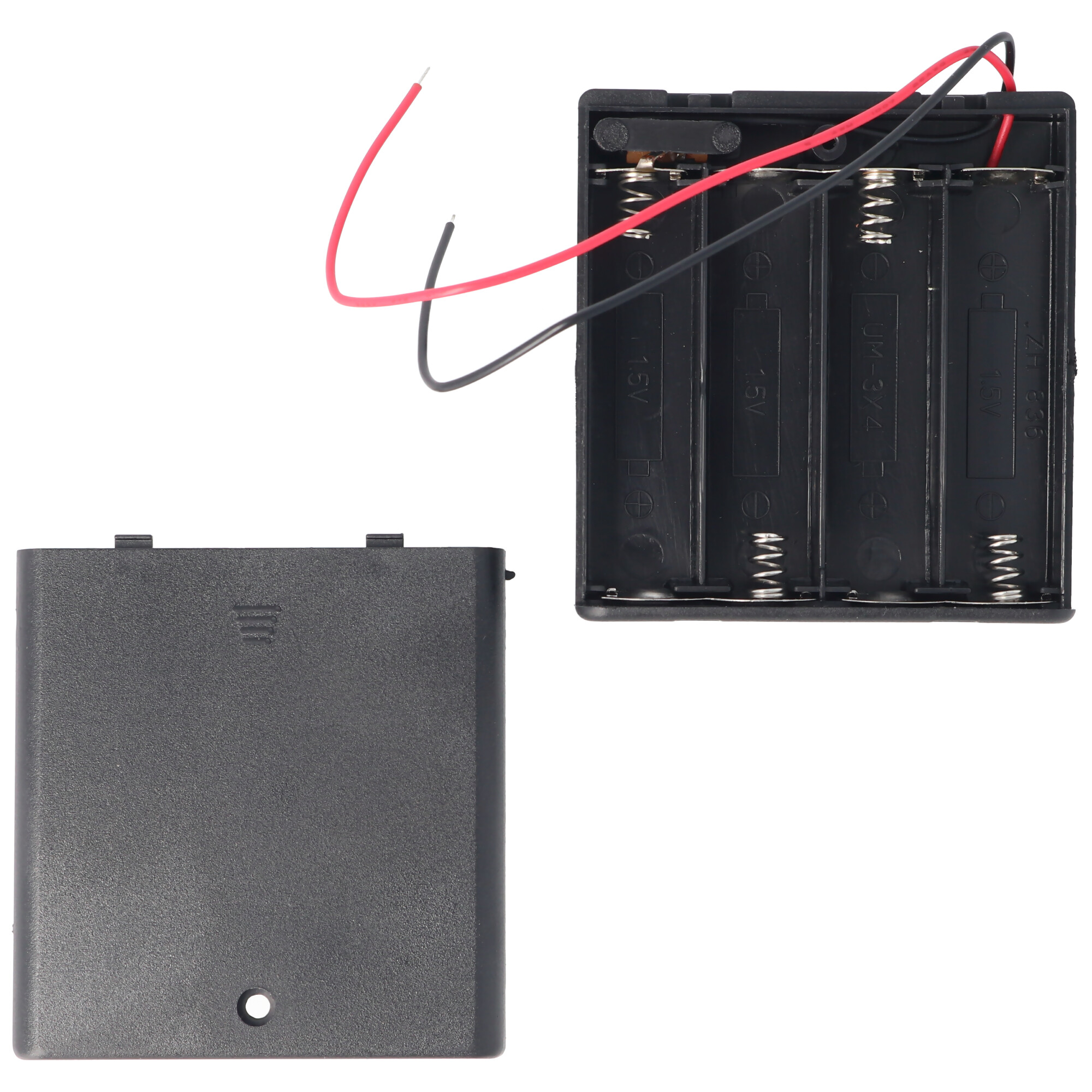 AccuCell Batteriehalter für 4 Stück Mignon AA HR-3, LR6 Batterien oder Akkus mit Deckel und Kabel