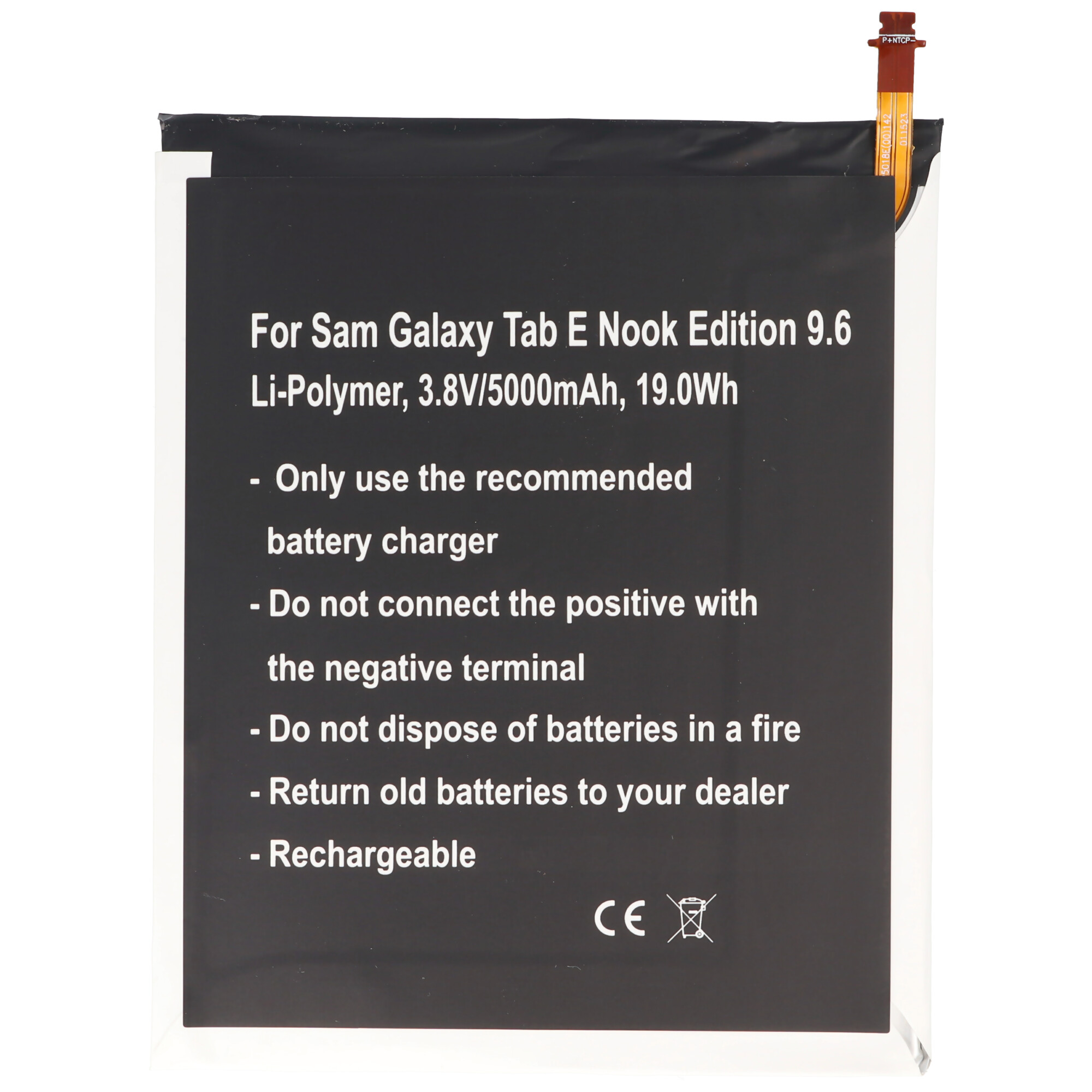Akku passend für Samsung Galaxy Tab E Nook Edition 9.6, Li-Polymer, 3,8V, 5000mAh, 19,0Wh, built-in, ohne Werkzeug