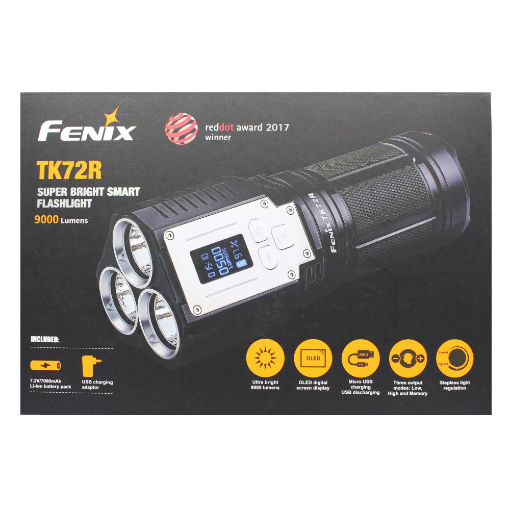 Fenix TK72R LED-Taschenlampe mit bis zu 9000 Lumen, mit OLED Display, inklusive Akku
