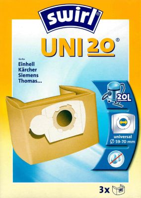Swirl Universal-Staubsaugerbeutel UNI20, 10-20cm, Ø59-70mm für AEG, Bosch, Clatronic, Einhell, Kärcher Staubsauger