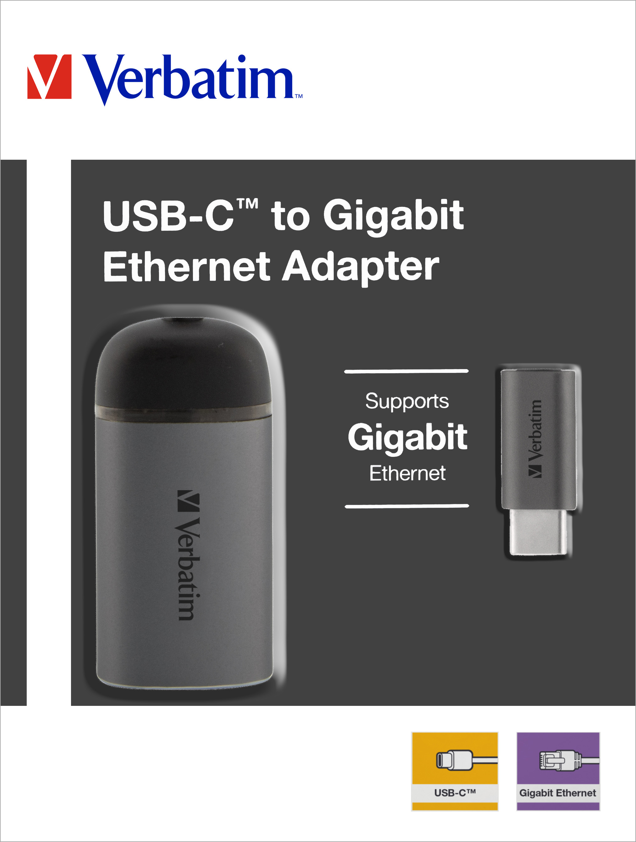 Verbatim Adapter, USB 3.1-C/RJ45 Gigabit, silber Kabel 10cm, Retail-Blister
