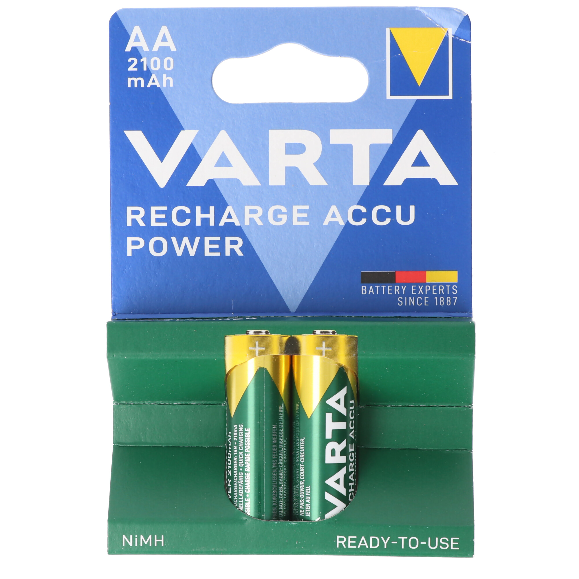 Varta Akku NiMH, Mignon, AA, HR06, 1.2V/2100mAh Accu Power, Pre-charged, Retail Blister (2-Pack)