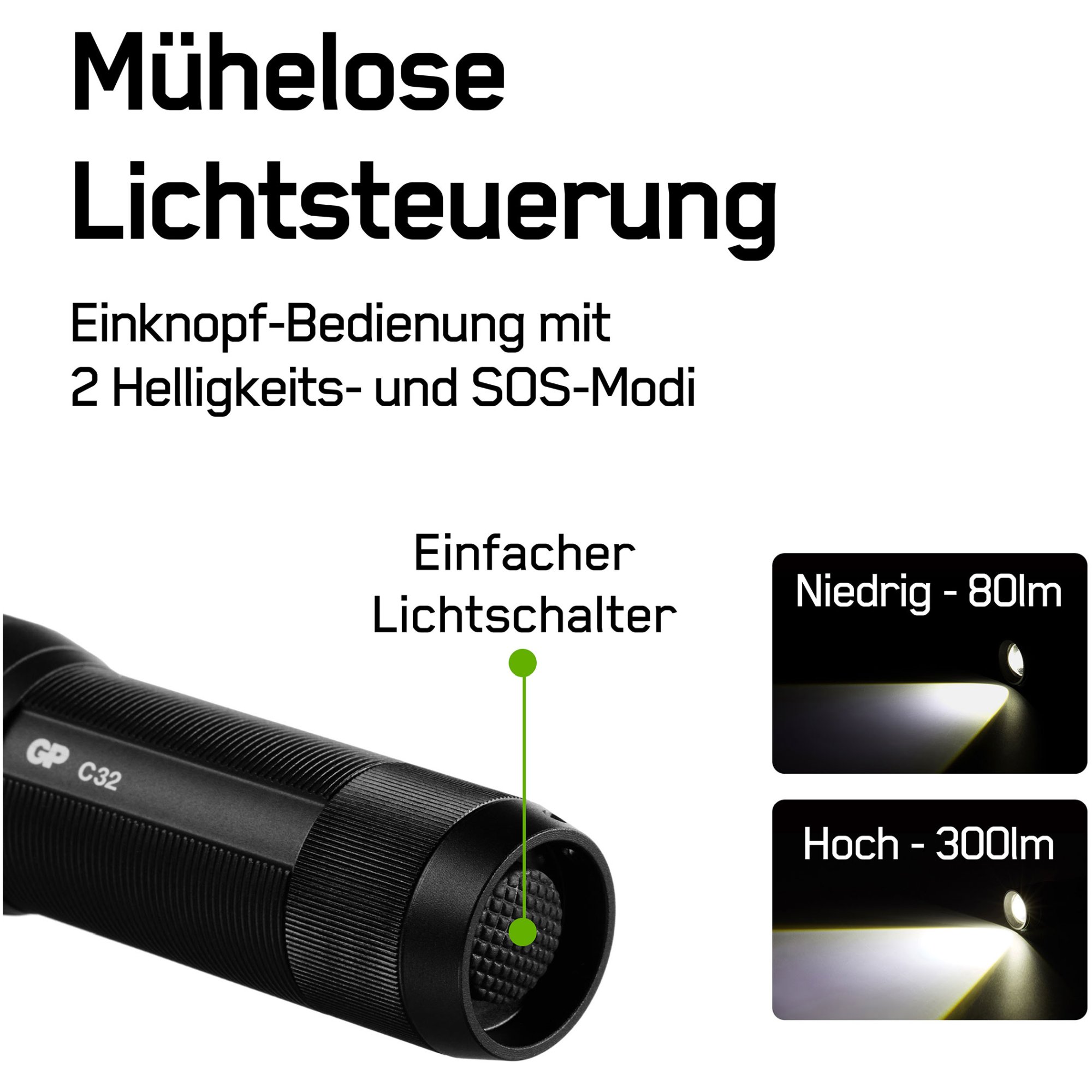 Taschenlampe GP C32 300lumen inkl. 3x AAA 1,5V Batterien