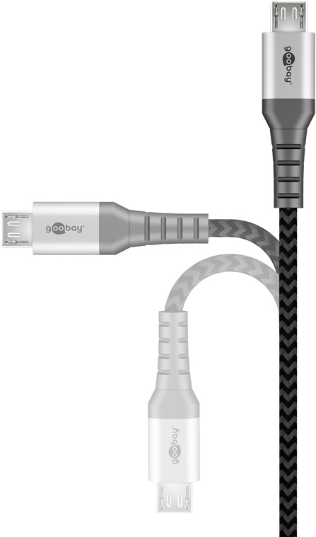 Micro-USB auf USB-A Textilkabel mit Metallsteckern, extra-robustes Verbindungskabel für Geräte mit Micro-USB Anschluss, optimierter Knickschutz
