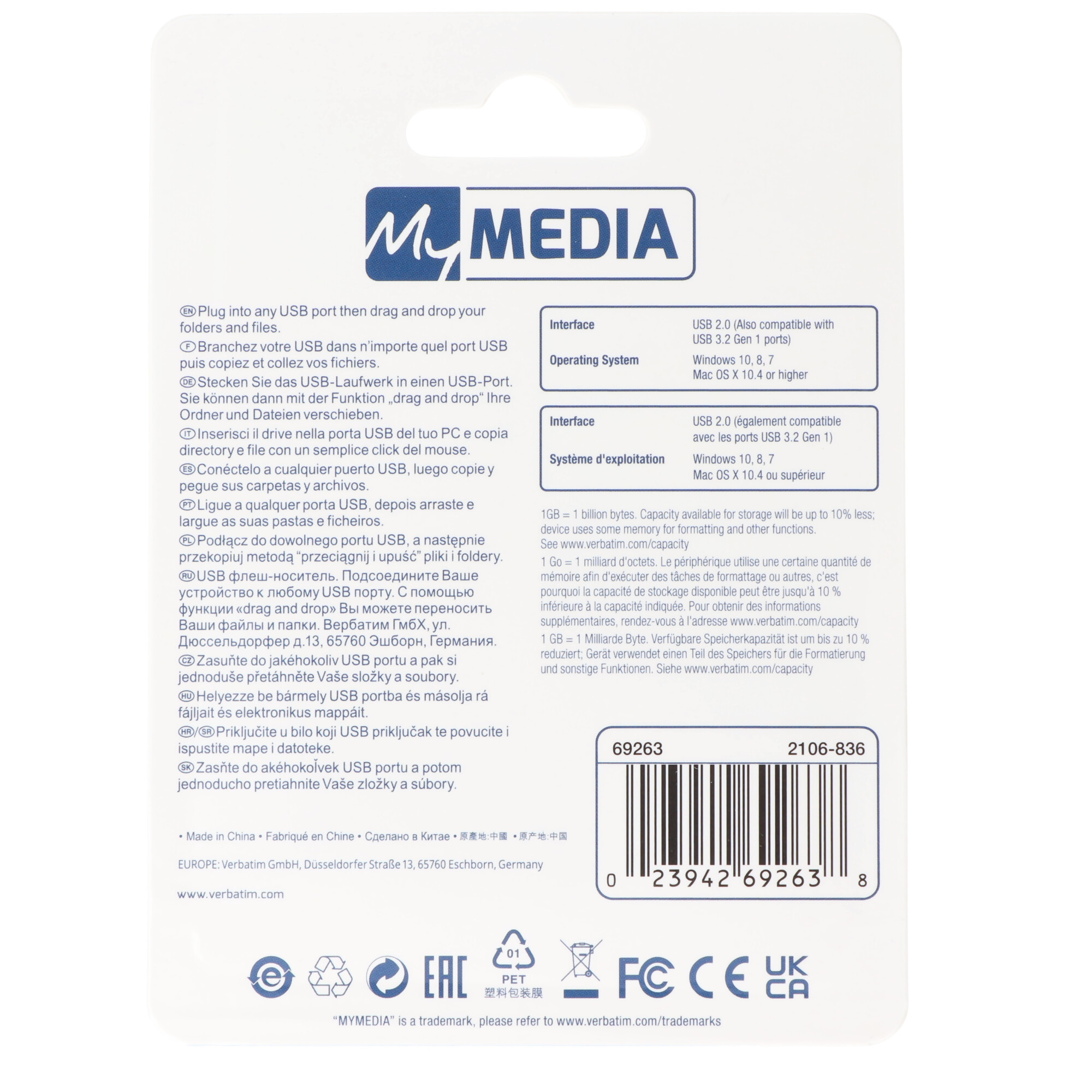 Mymedia USB 2.0 Stick 64GB, schwarz Retail-Blister