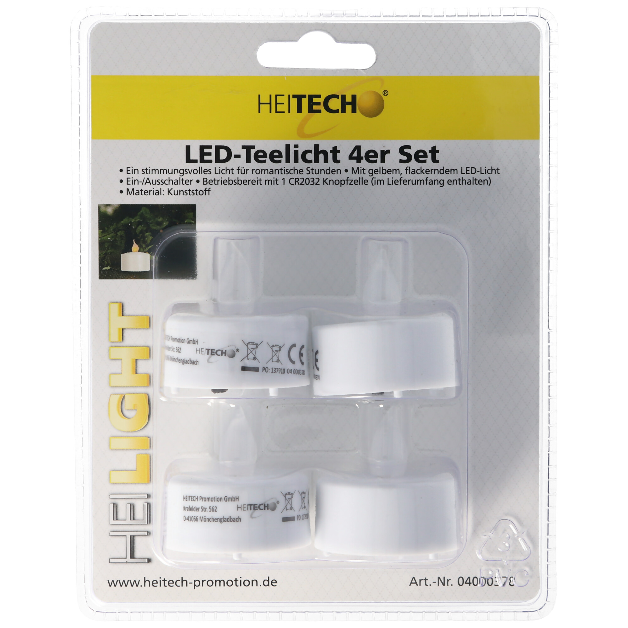 LED-Teelicht 4er Set, LED Teelichter mit gelbem, flackerndem LED-Licht, ohne Timer, inklusive Batterien