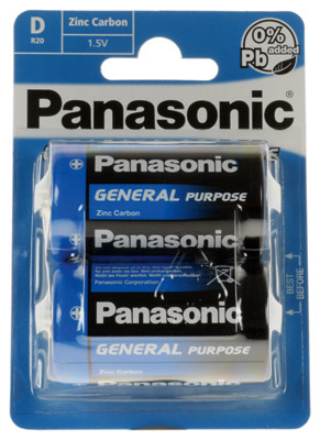 Panasonic R20 General Purpose Mono Batterie 2er Blister Zink Kohle