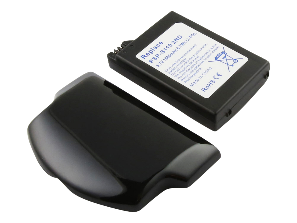 Akku passend für Sony PSP-S110, Li-Polymer, 3,7V, 1800mAh, 6,7Wh, 2nd Generation, mit extra hoher Leistung, mit Gehäuseabdeckung