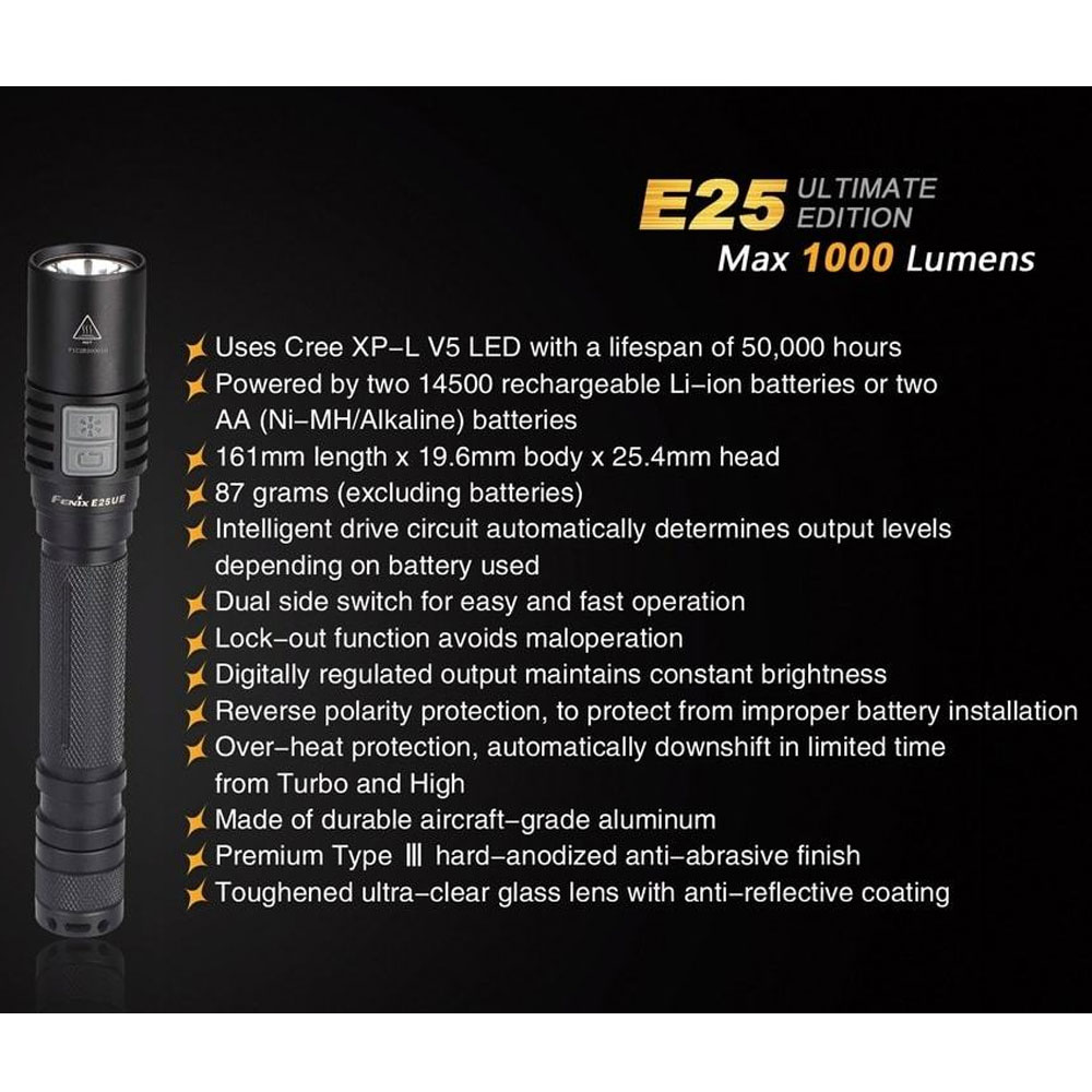 Fenix E25 Ultimate Edition Cree XP-L V5 LED Taschenlampe mit bis zu 1000 Lumen