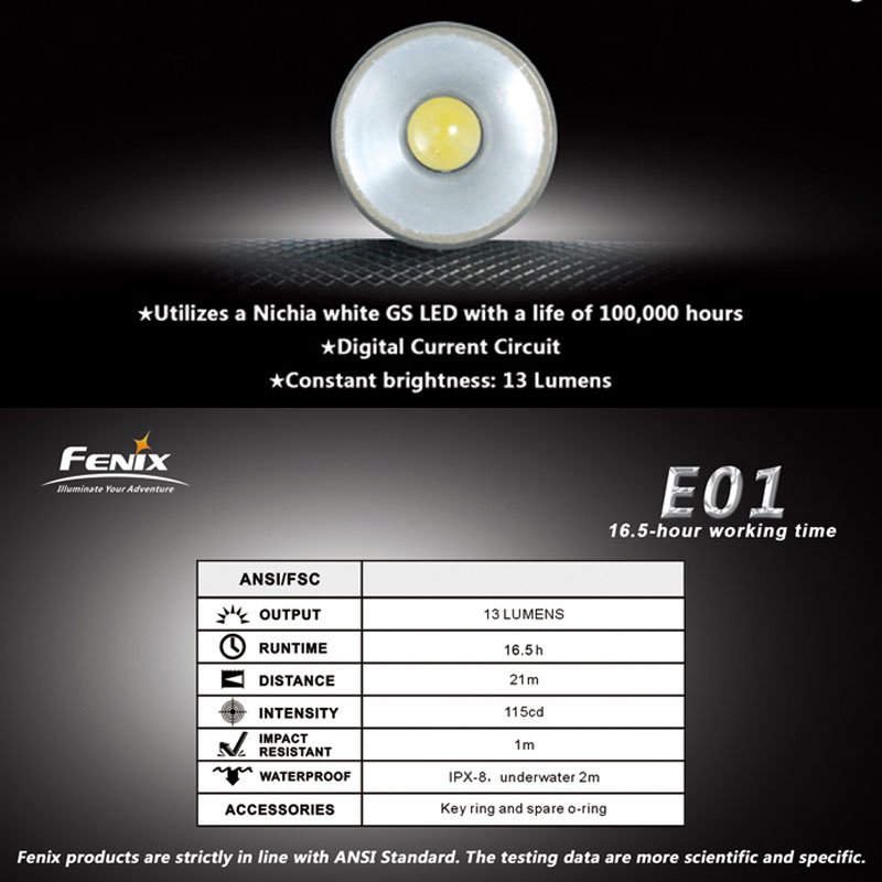 Fenix E01 V2.0 LED Taschenlampe mit 13 Lumen, ideal für den schlüsselbund