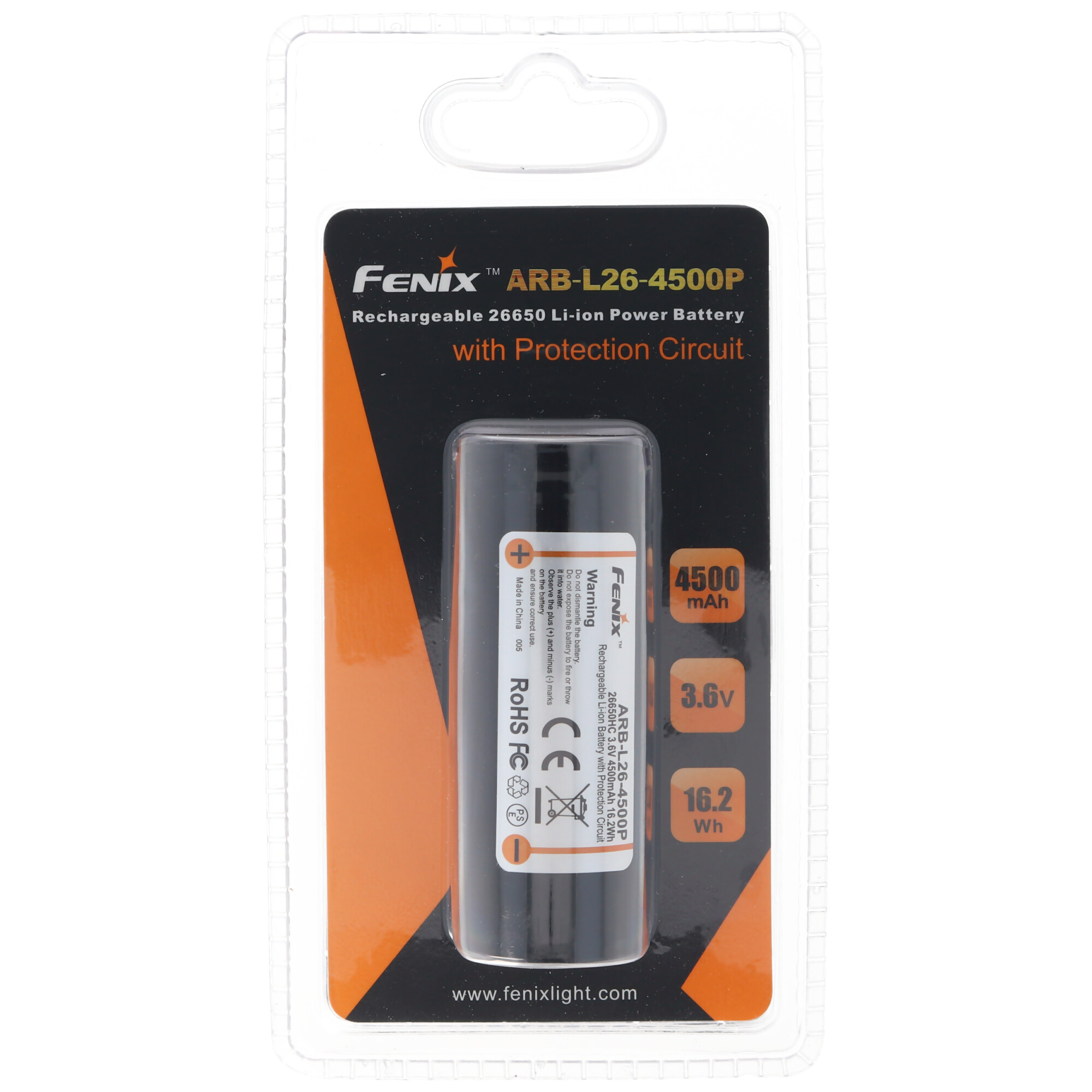 Akku für Fenix PD40R Led-Taschenlampe Fenix ARB-L26-4500P, 26650 Li-Ion Akku geschützt 4500mAh