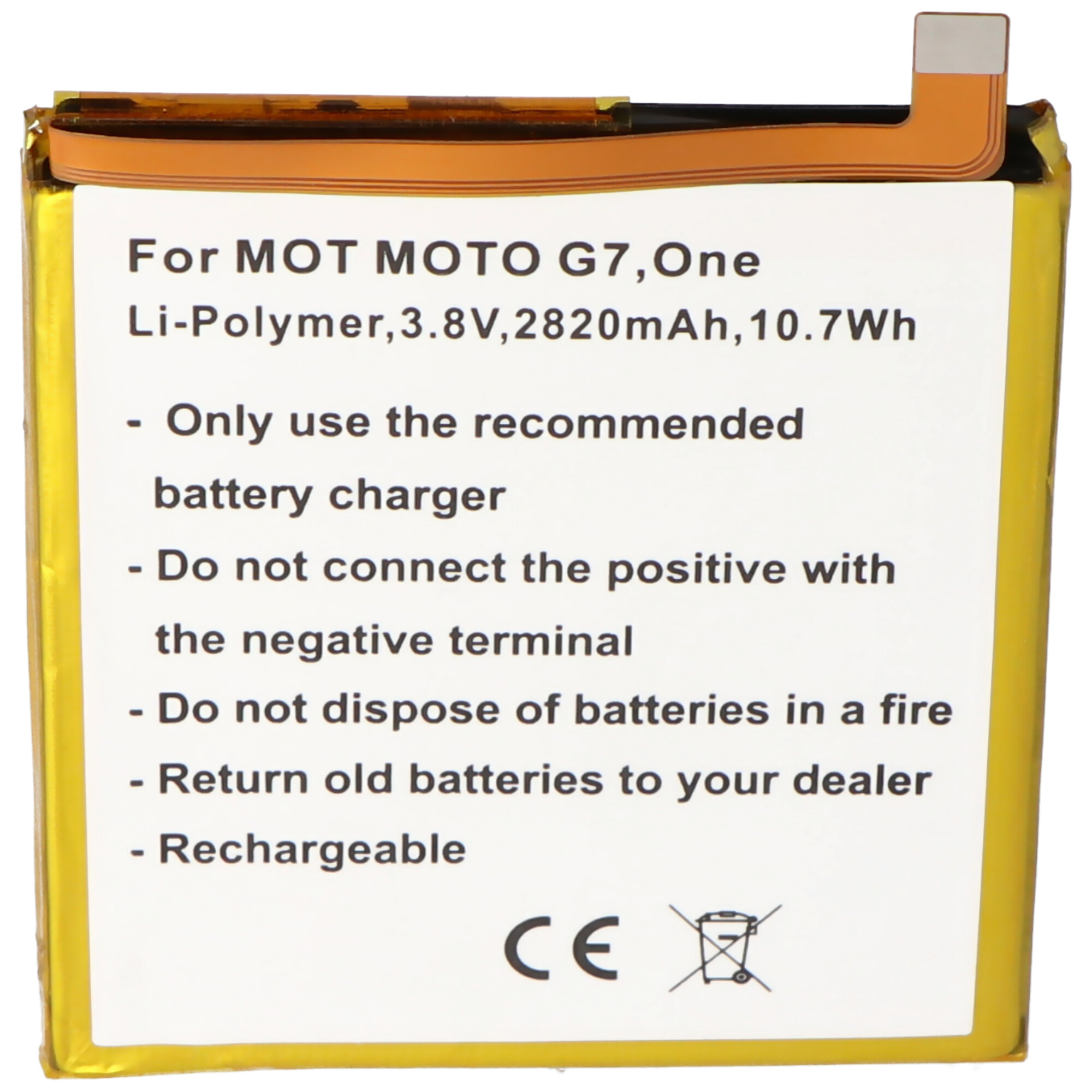 Akku passend für Motorola MOTO G7, One, Li-Polymer, 3,8V, 2820mAh, 10,7Wh, built-in, ohne Werkzeug