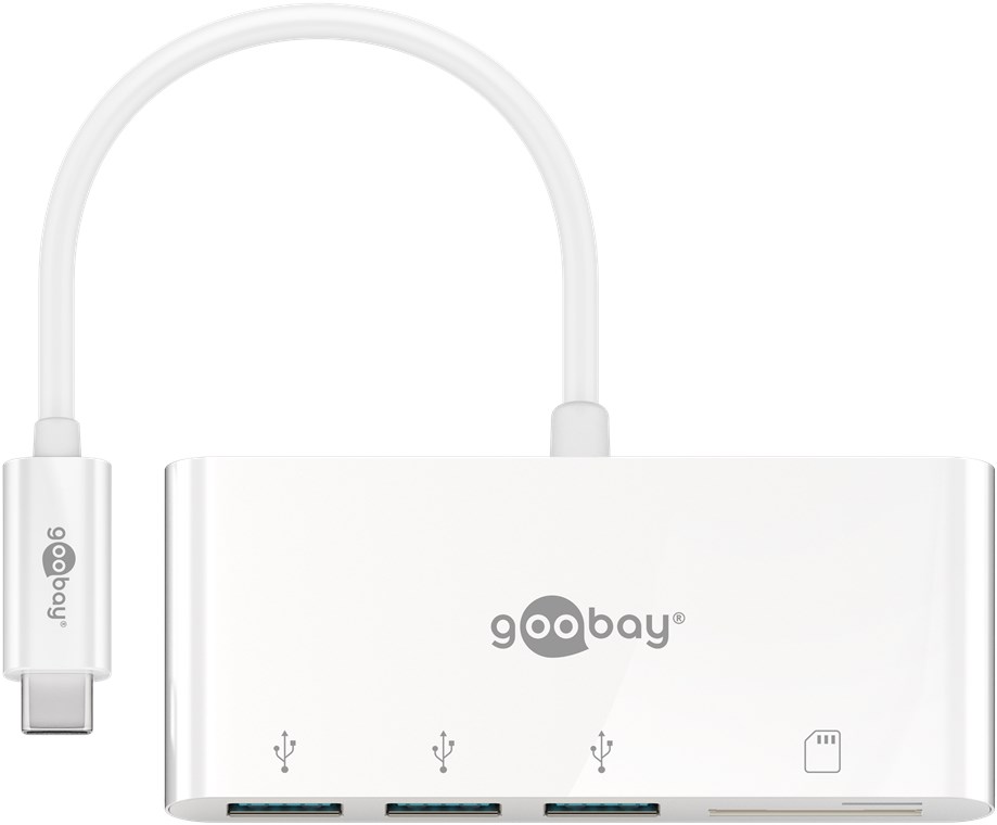Goobay USB-C™ Multiport Adapter CardReader - erweitert ein USB-C™ Gerät um drei USB 3.0 Anschlüsse sowie einen Kartenschacht für SD/MMC- und Micro SD-Karten