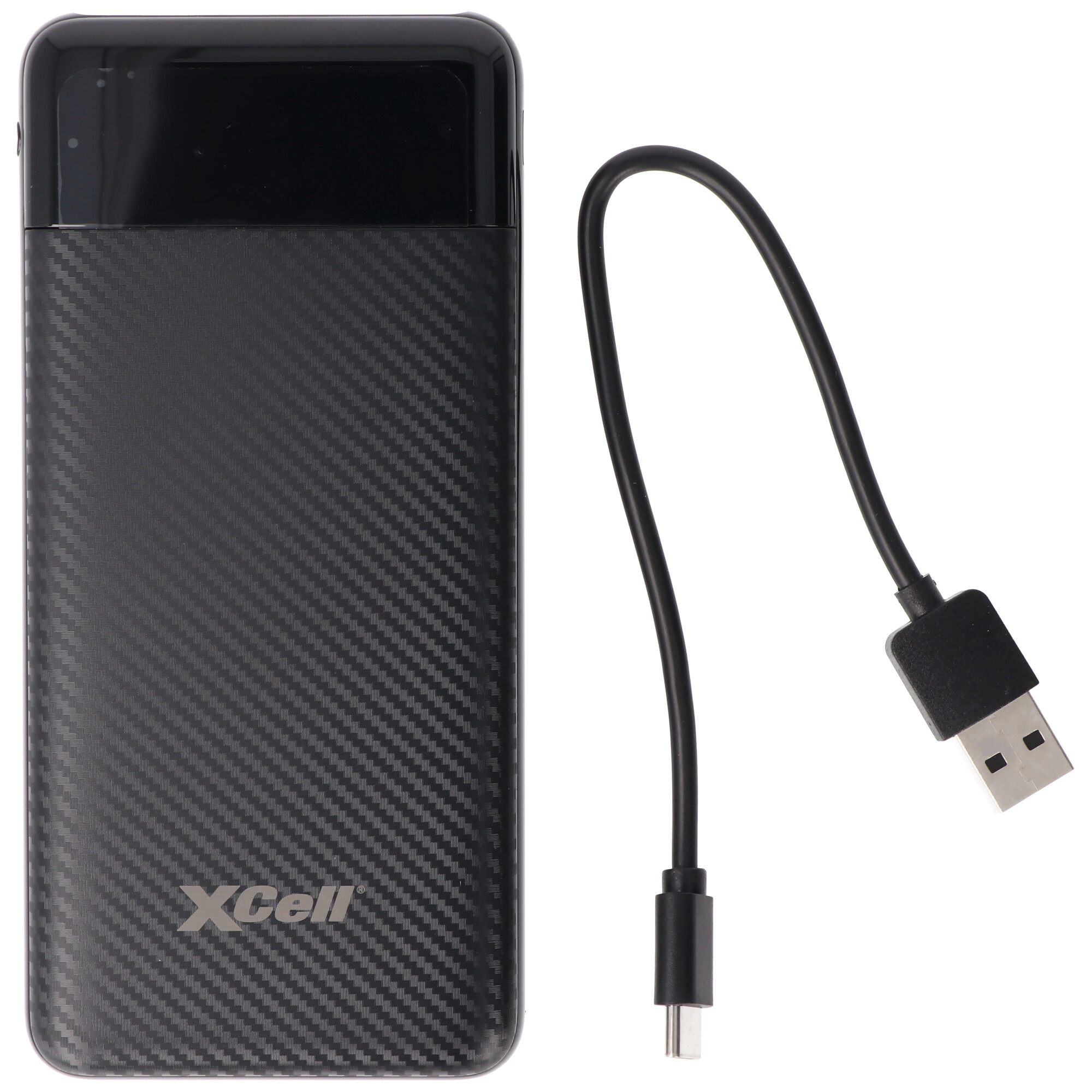 XCell Powerbank X10000 mit 10.000mAh Kapazität, schlankes Design, LED-Display, zweifacher USB-Ausgang, USB-C Ladeport