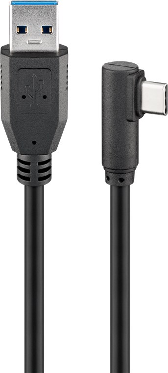 USB-C auf USB A 3.0 Kabel, USB 3.0 Stecker Typ A auf USB-C Stecker, 90° USB-C Stecker, Synch- und Ladekabel, schwarz