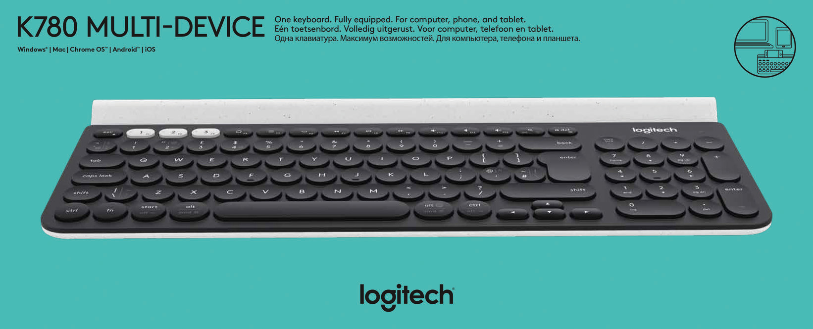 Logitech Tastatur K780, Wireless, Unifying, Bluetooth, schwarz Multi-Device, DE, Retail