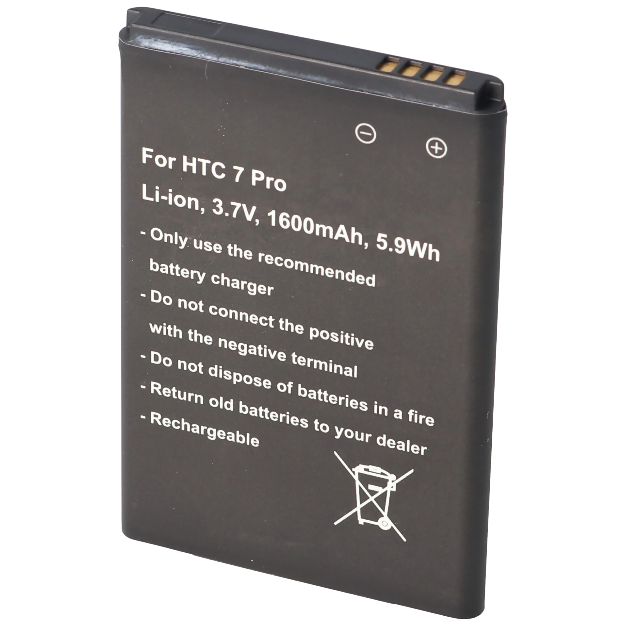 Akku passend für HTC 7 Pro, Li-Ion, 3,7V, 1600mAh, 5,9Wh