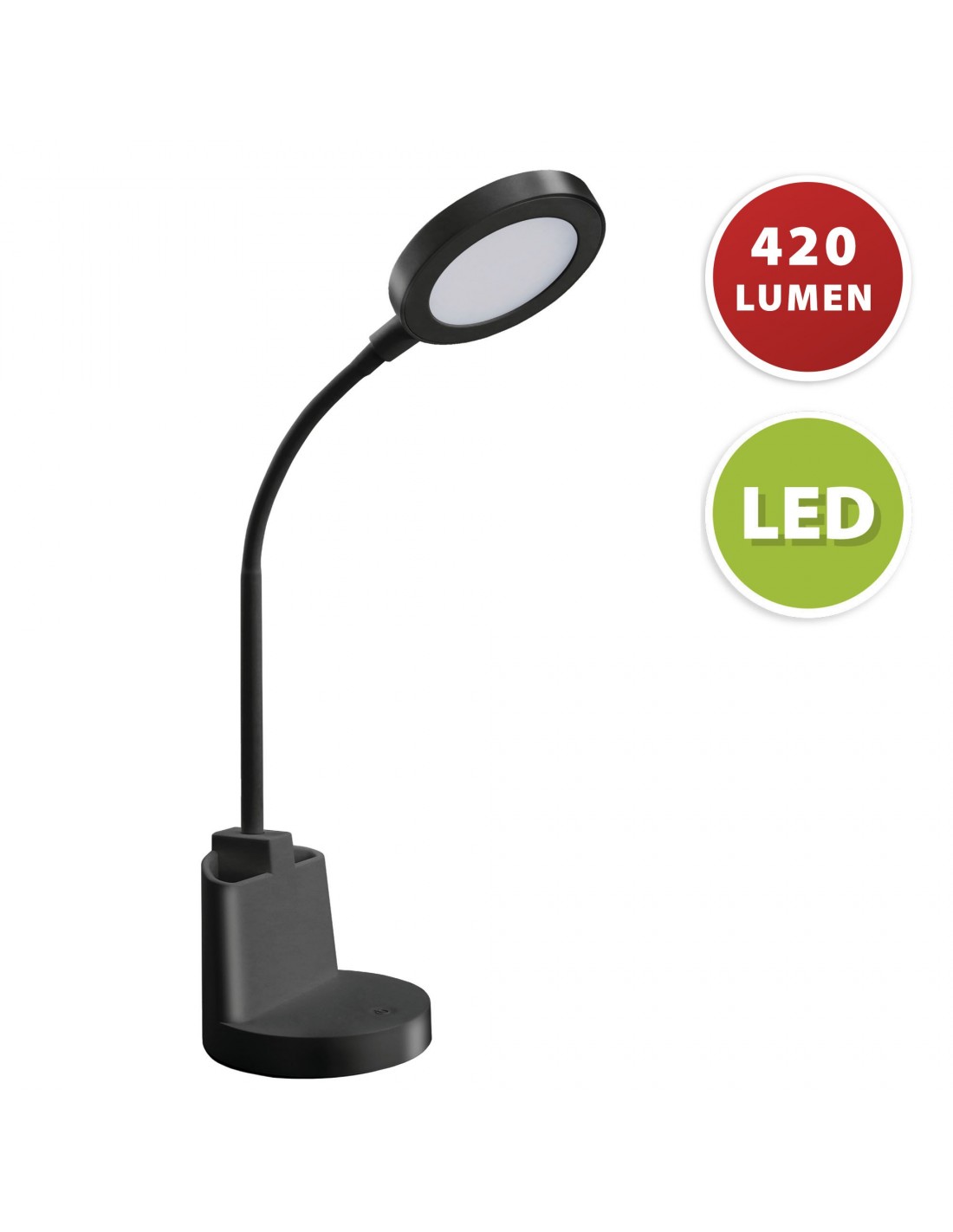 Velamp SWAN2: 7W LED Schreibtischlampe mit Berührungsschalter und Stifthalter. Schwarz