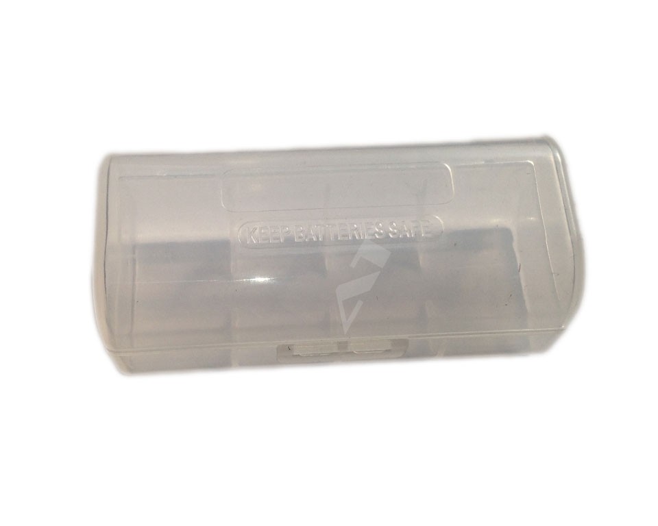 Aufbewahrungsbox für 1x 26650, Abmessungen max. 26x67mm, meist nicht für geschützte Akku geeignet, transparent