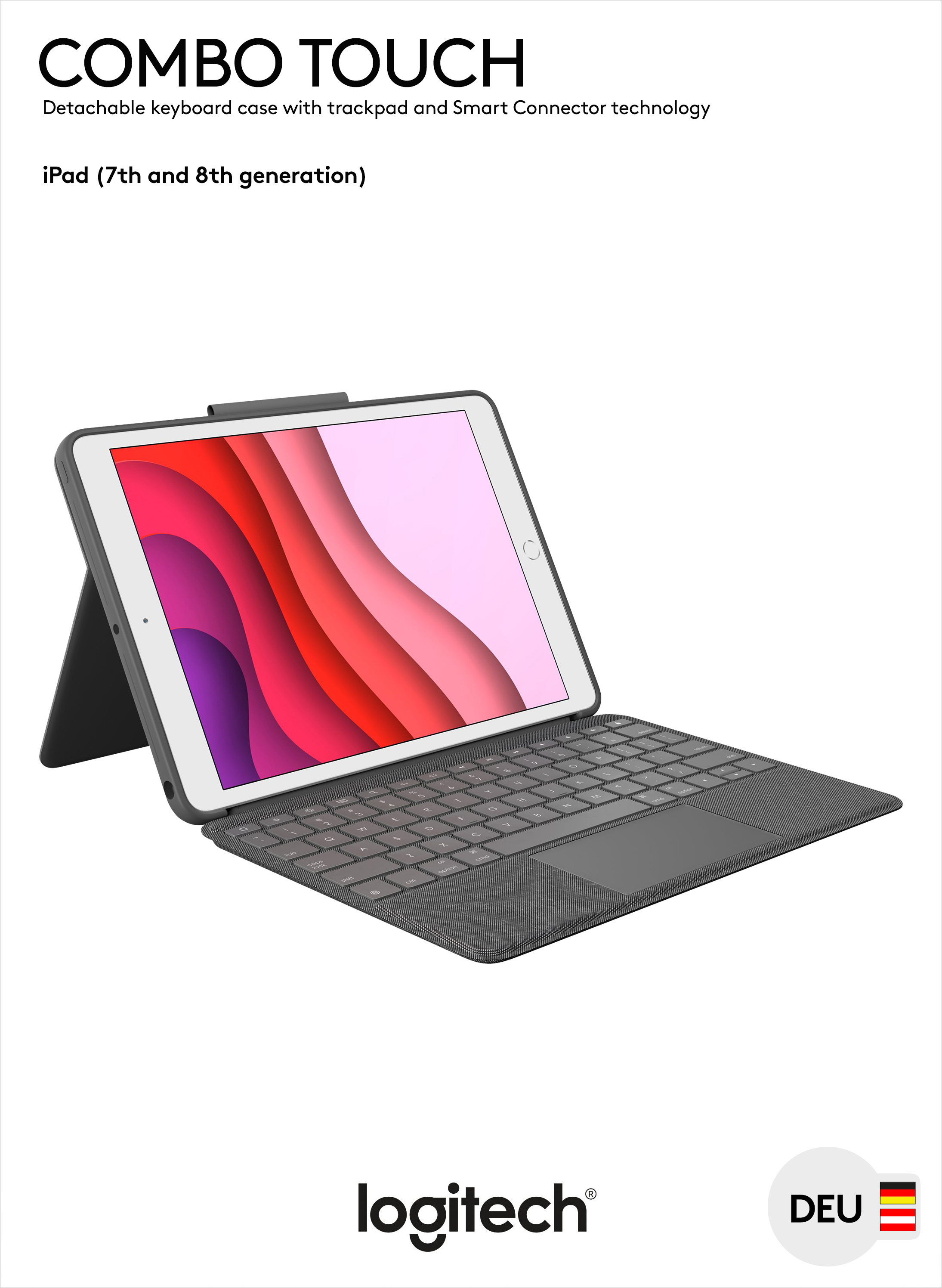 Logitech Tastatur Combo Touch, Smart Connector, grafit für Apple iPad 10.2", Gen.7/8/9, Trackpad, DE, Retail