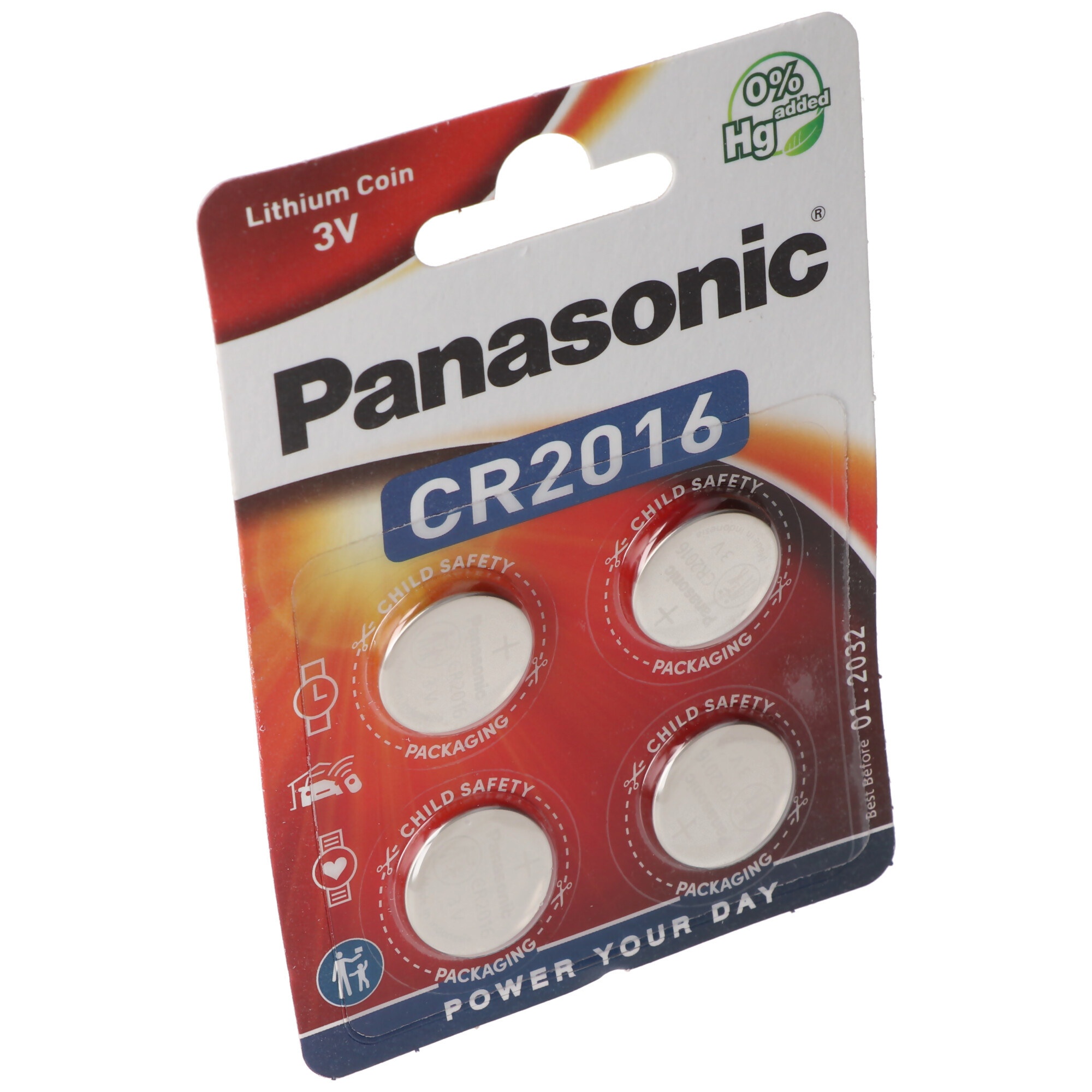 Panasonic Batterie Lithium, Knopfzelle, CR2016, 3V Electronics, Lithium Power, Retail Blister (4-Pack)