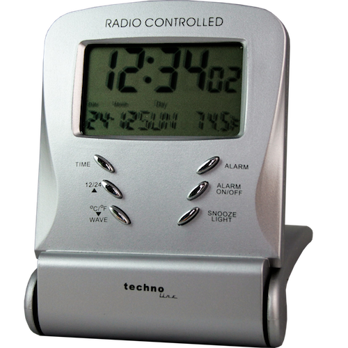 WT 171 - Funkwecker mit Datumsanzeige, Zuklappbarer Reisewecker, Funkuhr mit manueller Einstelloption und Hintergrundbeleuchtung