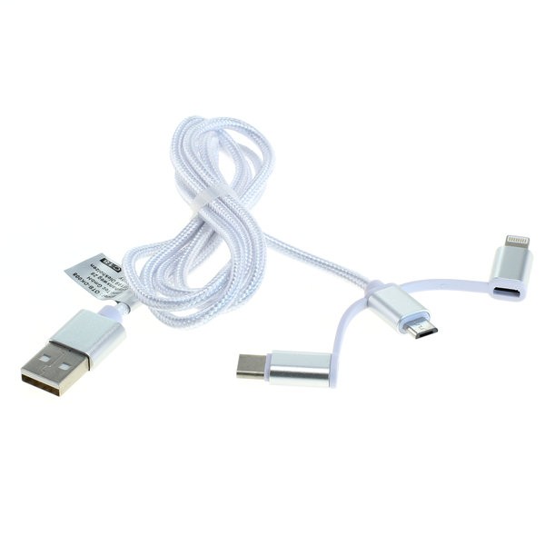 USB Datenkabel für Apple iPhone XS, Apple iPhone XS Max, Apple iPhone XR, 3in1 Stecker für iPhone, Micro-USB, USB-C, mit Ladefunktion, ca. 1 Meter lang, weiß